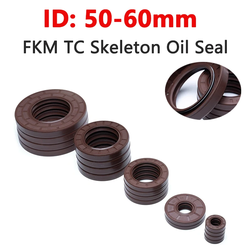 

1pc ID 50-60mm Brown Fluorine Rubber TC Skeleton Oil Seal FKM High Temperature Gasket Acid Resistance OD 62-120mm Thick 5-13mm