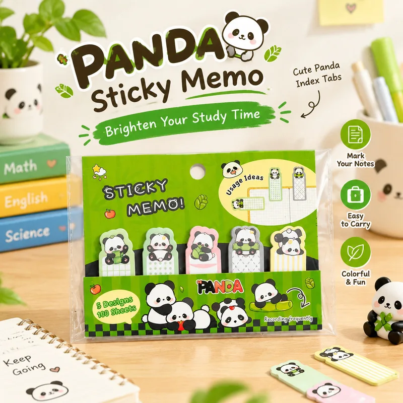100pcs Cute Panda Index Tabs Writable Irregular Sticky Tabs Book Page Marker Labels for Student & Office Journal