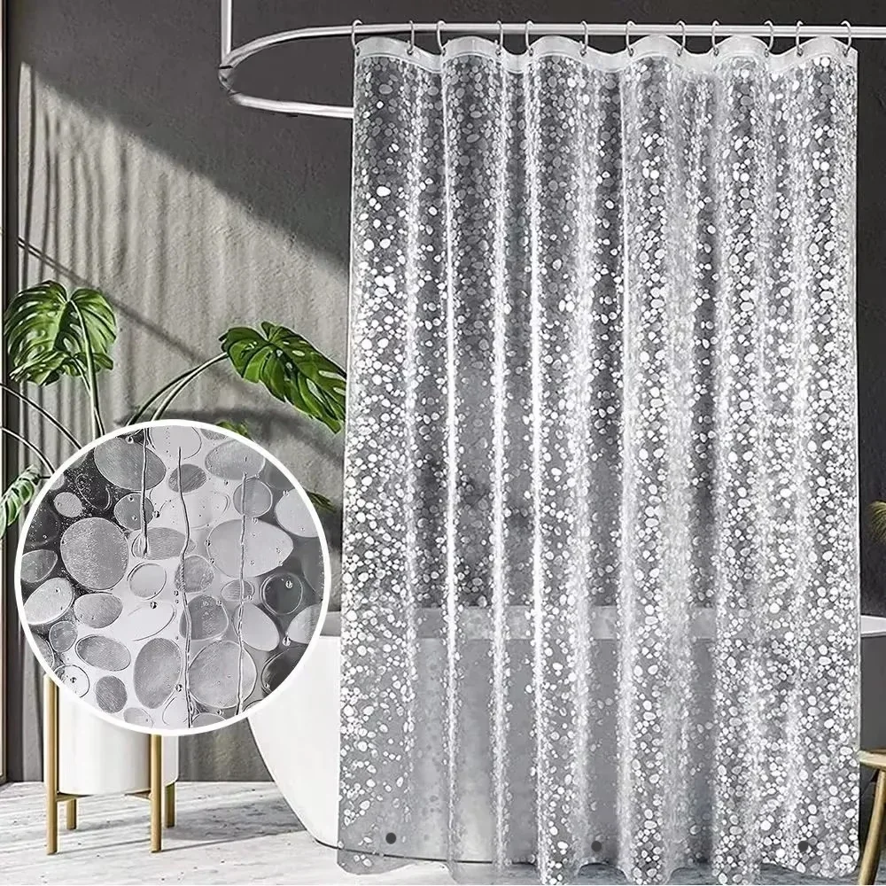 Cortina de ducha transparente impermeable, diseño de guijarro, revestimiento de cortina de baño PEVA con imanes inferiores, cortina de baño de plástico para bañera, 1 ud.