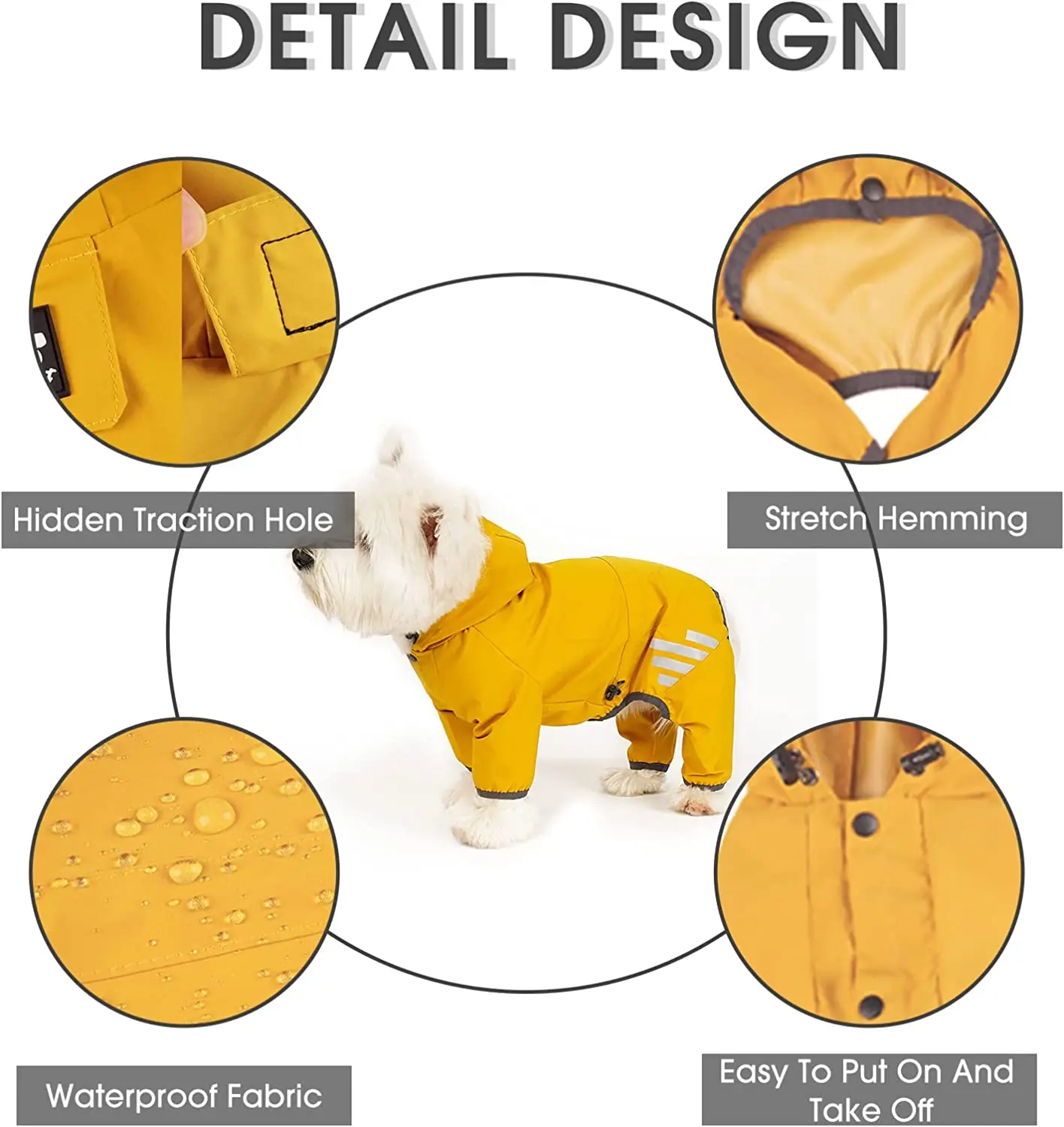 Dog Raincoat with Hood for Puppy Small Medium Dogs Solid Puppy Clothes Reflective Pets Cats Outwear Four Legged Solid Jacket