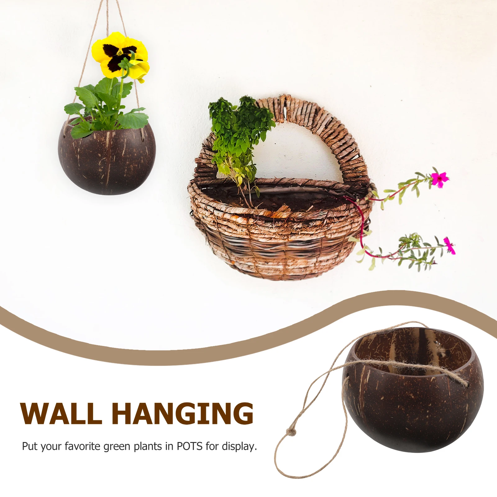 

Coconut Shell Hanging Flower Pot Window Pots Holder Orchid Large Basket Planter Indoor