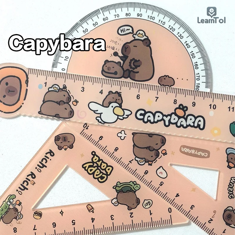 4Pcs Kreative Acryl Capybara Herrscher Set Zeichnung Werkzeuge Nette Cartoon Lineal Set Schule Bürobedarf Student Schreibwaren