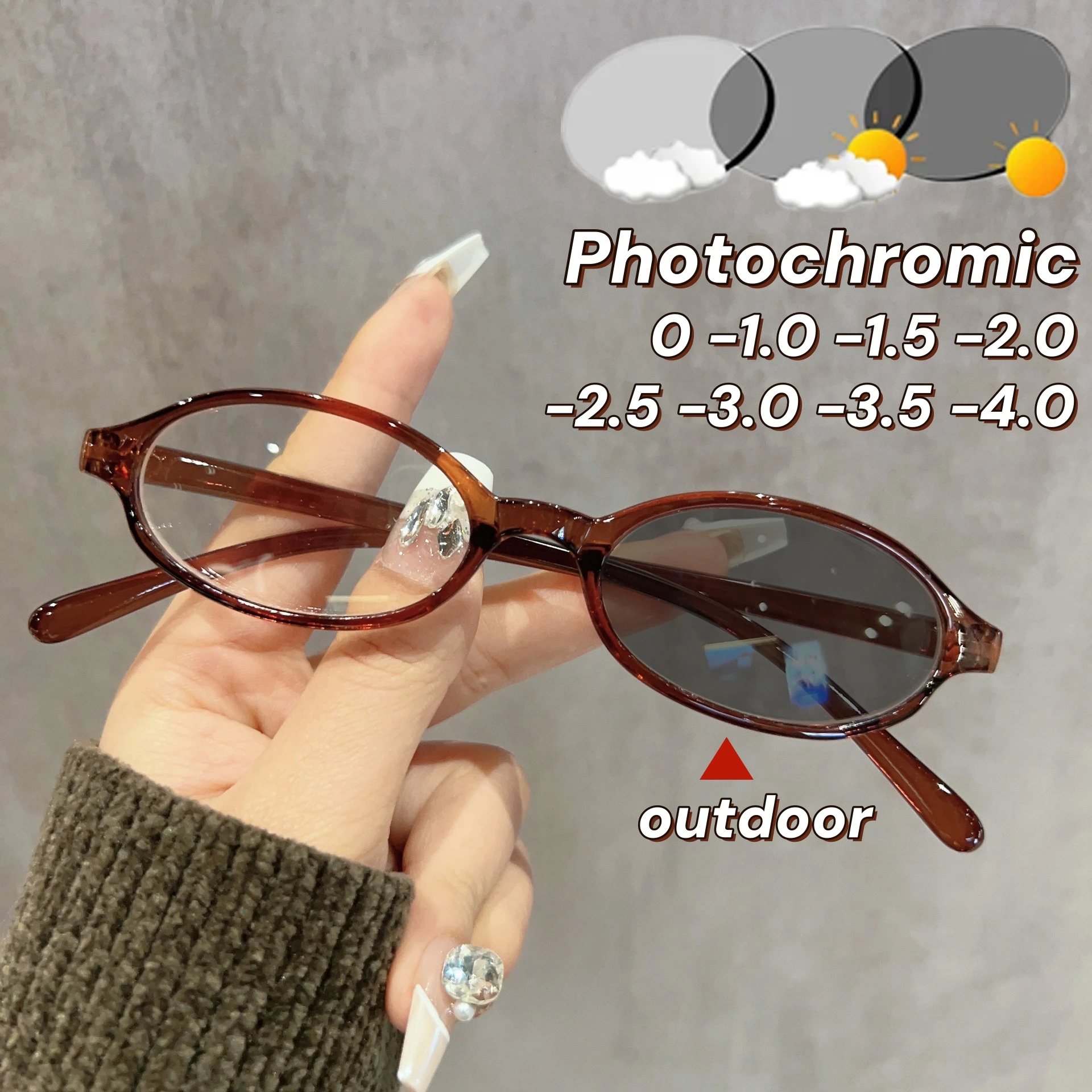 

Ultra Light Small Frame Near Sight Glasses Spicy Girl Style Photochromic Myopia Glasses Color Changing Outdoor Eyeglasses