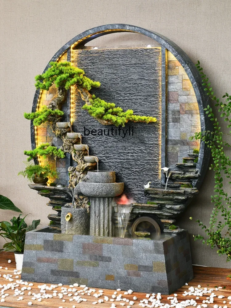 Bed & Breakfast Courtyard Home Garden Decoration Corner Landscape Large Rockery Landscape Water Curtain Wall Creative Flowing