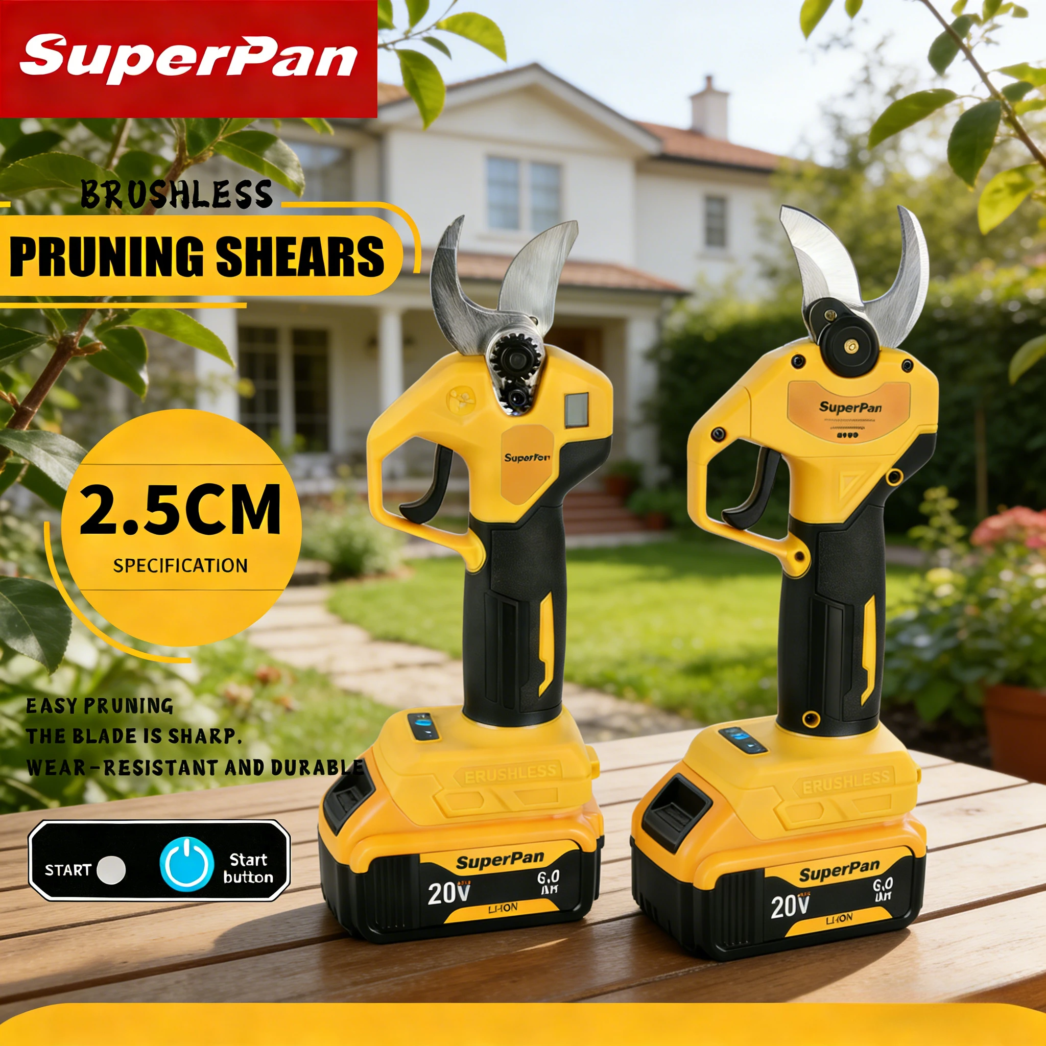 

SuperPan Cordless Professional Pruning Shears 4-Speed Anti-Fatigue for Vineyard Orchard Maintenance for dewalt 20V battery pin