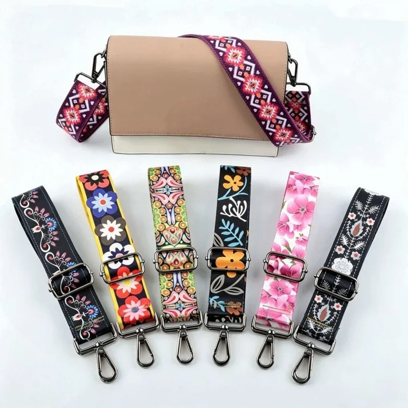 Wide Ethnic Printed Bag Strap Adjustable Crossbody Handbag Replacement Shoulder Strap Colorful Jacquard Purse Belt Bag Accessori