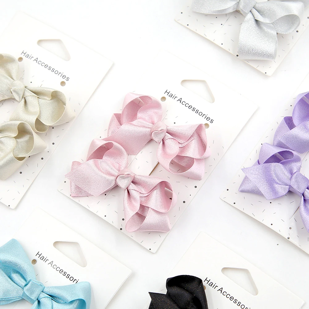 

6pairs Baby Girls Gold Silver Ribbon Bow Hair Clip Children Hair Clip Side Hairpins Kids Cute Satin Hairbow Duckbill Alloy Clip