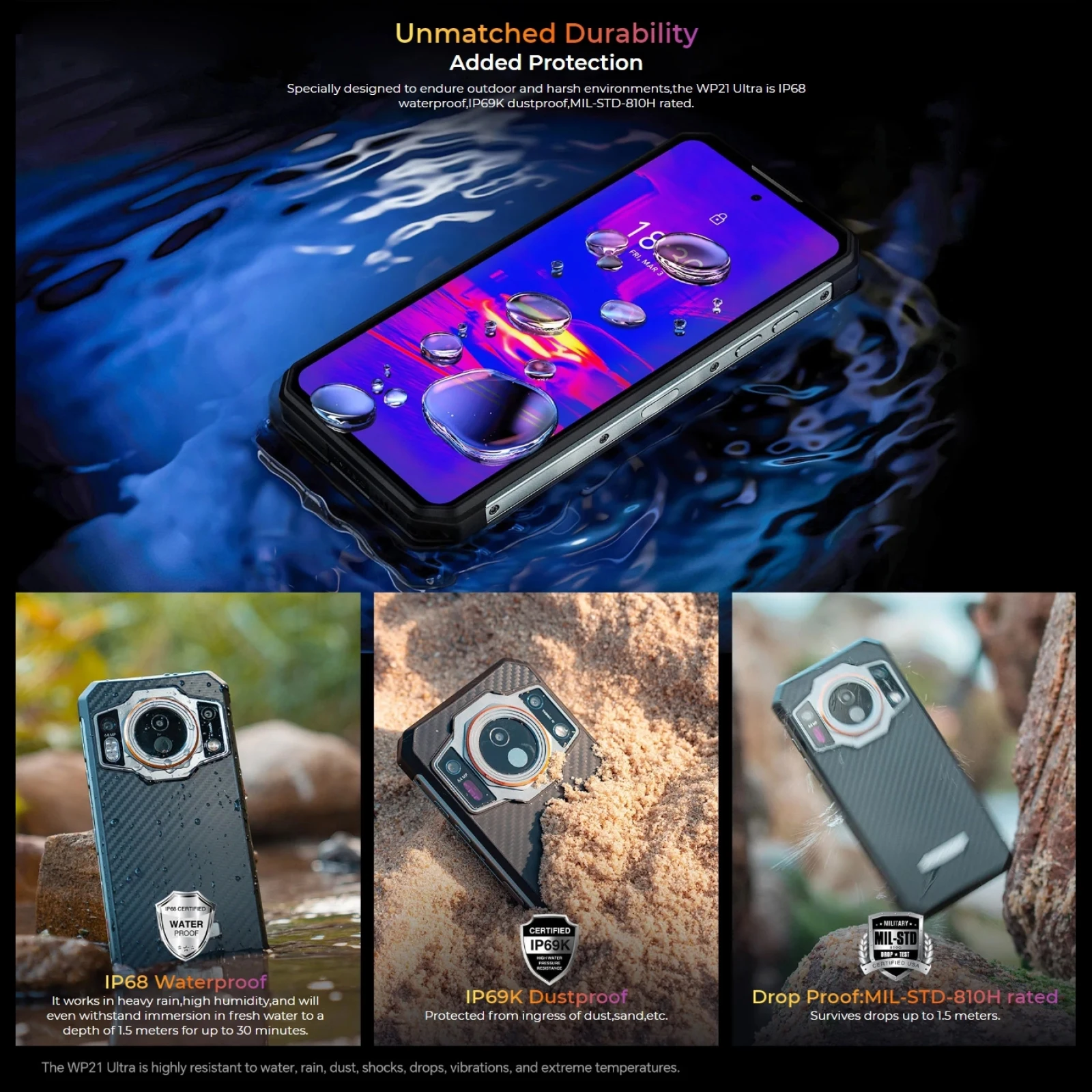 Imagem -03 - Smartphone Ultra Rugged 6.78 Fhd Mais Thermal Imaging 12gb 256gb Helio G99 9800mah 120hz 66w Câmera 64mp Celular