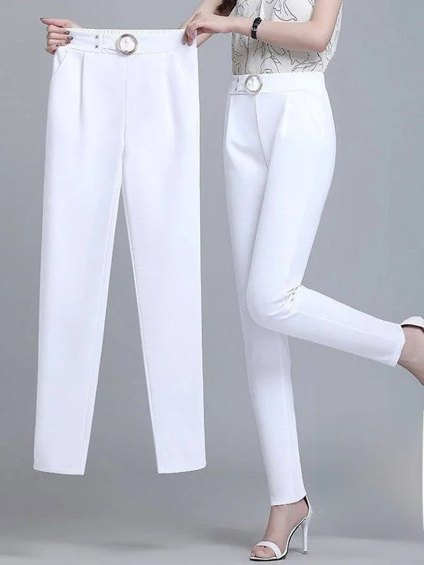 

Женские брюки из ледяного шелка с высокой талией, весенние, повседневные, из ПВХ-материала, для женщин среднего возраста