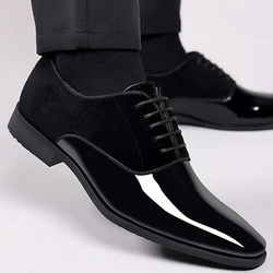 Zapatos clásicos de charol PU para hombres, zapatos de negocios informales con cordones, zapatos formales de trabajo de oficina para hombres, fiesta, boda, Oxfords