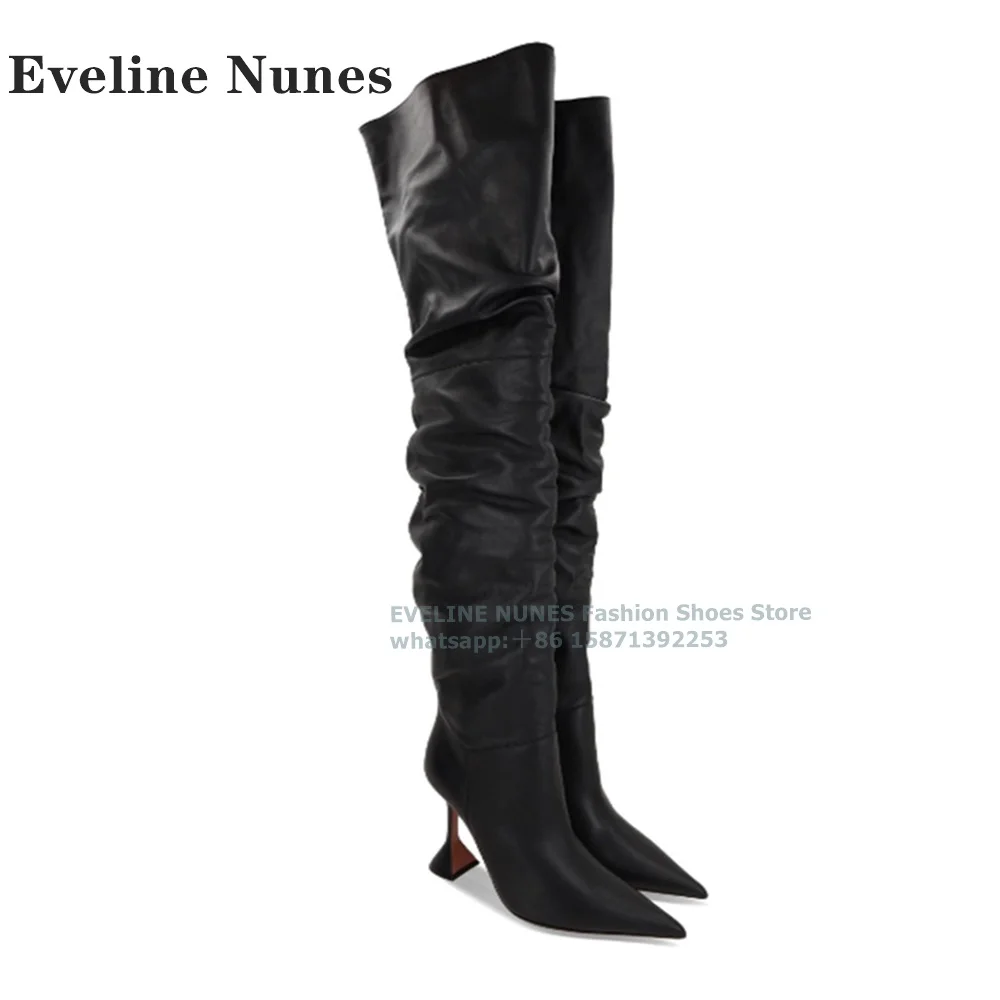 Transparent Wine-Glass Pleated Trouser Boots Pointed Toe Pleated Solid Sexy Women Over The Knee Boots 2024 Autumn Winter Newest