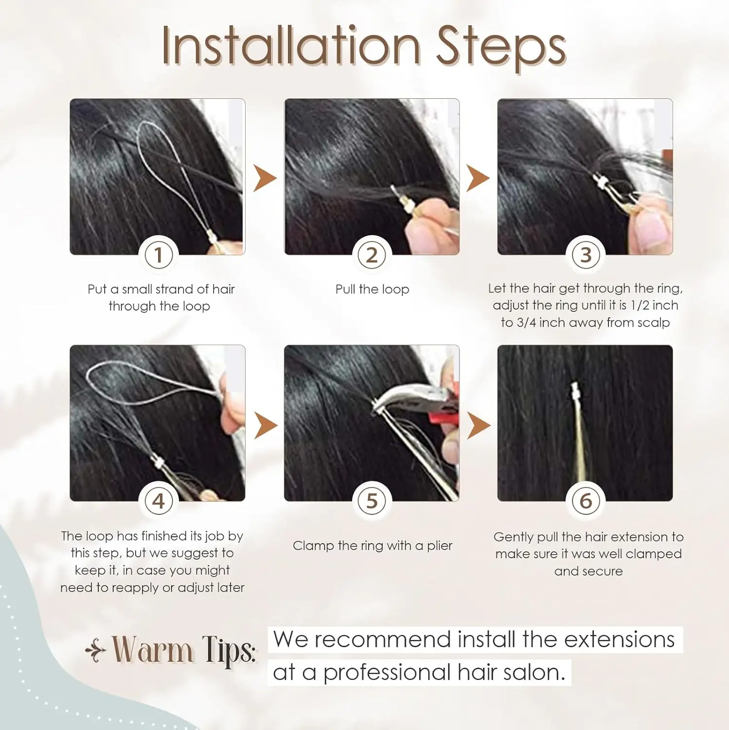 Micro Loop Human Hair Extensions - 50 Strands Thick Straight Clip-In Hair for Instant Volume & Length