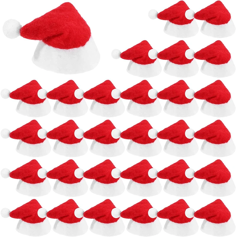 

10/20/50Pcs 8CM Christmas Tableware Holder Xmas Hat Fork Knife Cutlery Bag Xmas Home Party New Year 2025 Navidad Decoration