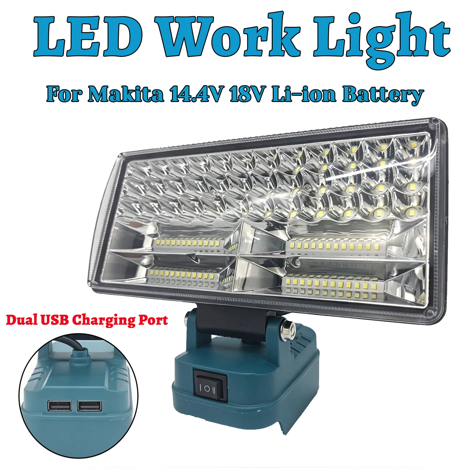Für Makita 18V Li-Ion Akku LED Arbeitsleuchte, 90W 5400LM 2-stufig Einstellbarer Flutlichtstrahl, Dual USB, Kabellose Camping-Notfalllampe – Detail 1