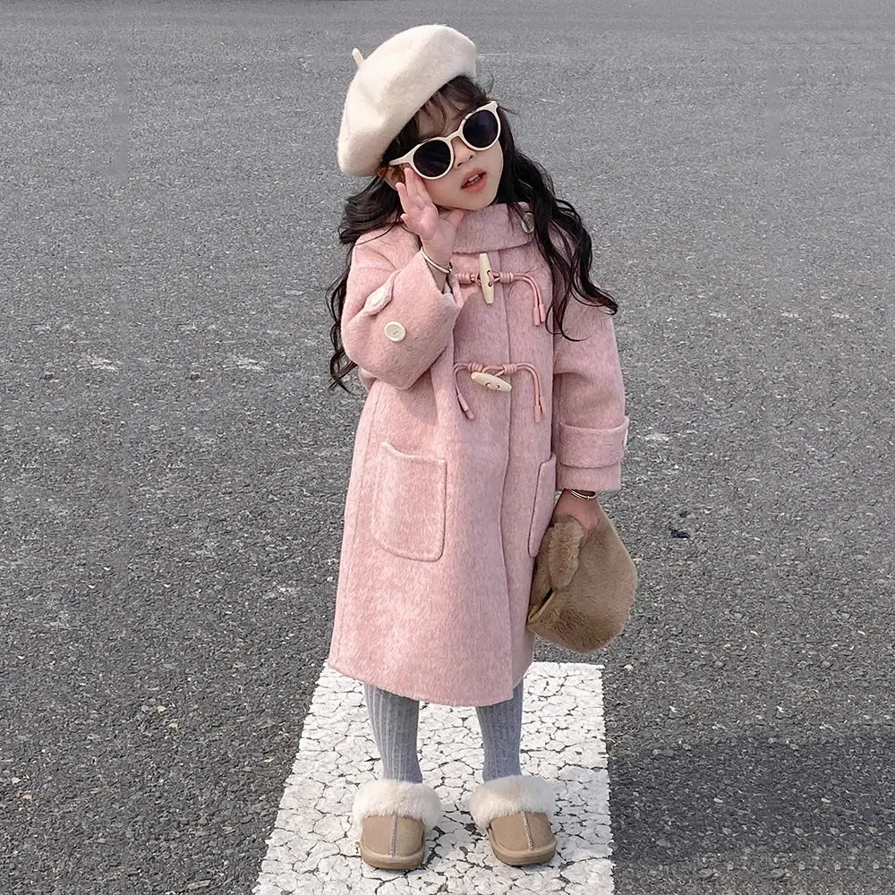 Children's Woolen Coat Autumn/Winter New Style Girls' Baby Cashmere Coat Thickened Medium to Long