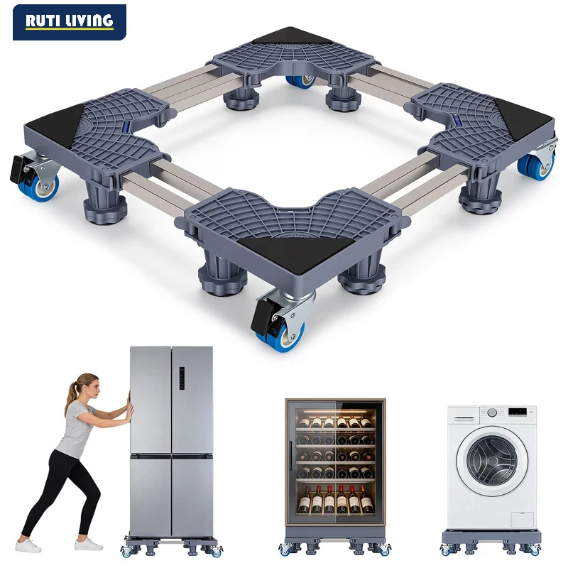 Stainless Steel Appliance Cart with 4 Locking Wheels Adjustable Base Moisture Proof Shockproof for Refrigerator Washing Machine