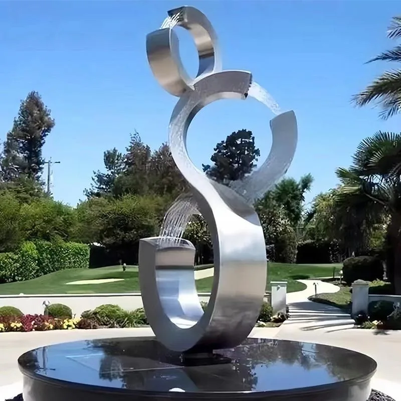 

EXW Modern C Shape Water Fountain Stainless Steel Circle Sculpture With Arcing Water Feature For Outdoor Yard Decoration