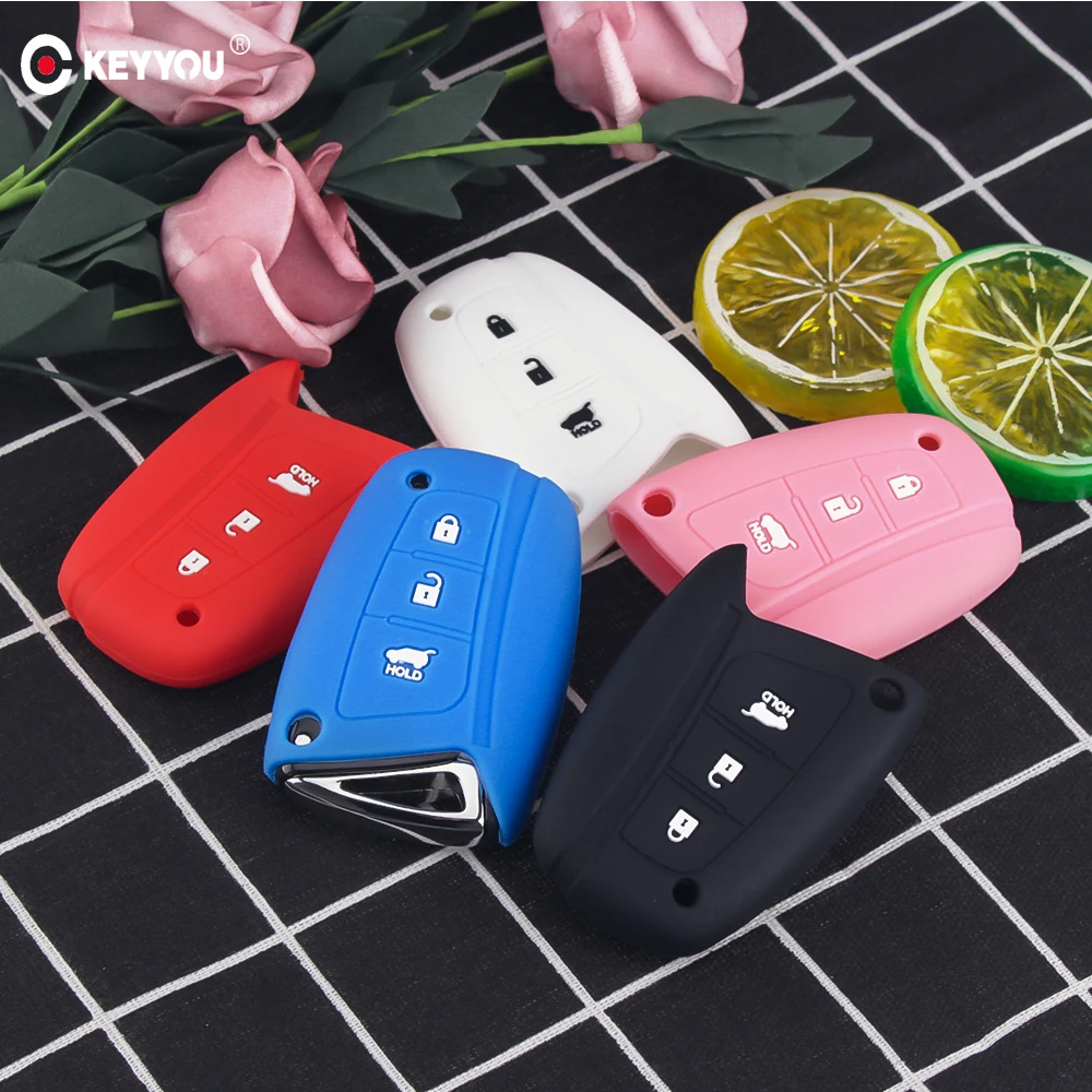 KEYYOU Silicone Car Remote Key Cover Case For Hyundai Solaris ix35 ix45 Accent  Santa Fe 3 Button Key Cover Fob Protector