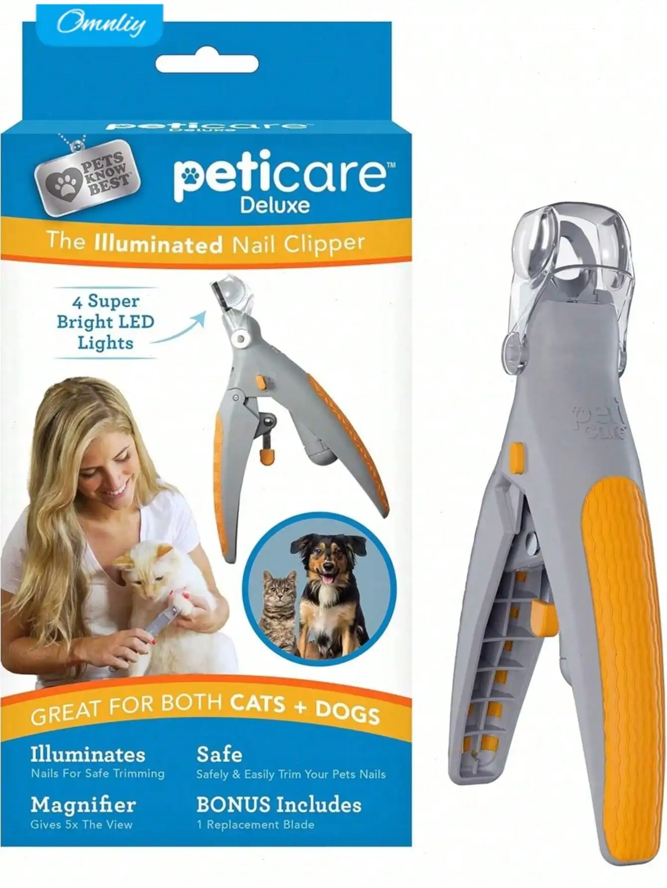 Omnliy LED Pet Nail Clipper for Dogs & Cats, 5X Magnification, Nail Trapper, Sharp Steel Blades, Quick Trimming
