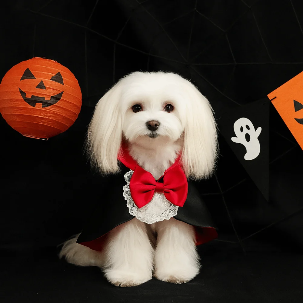 

Funny Bow Tie Halloween Pet Costume Lace Adjustable Cat Cosplay Cloak Easy To Wear Comfortable Small Dog Cape Dog