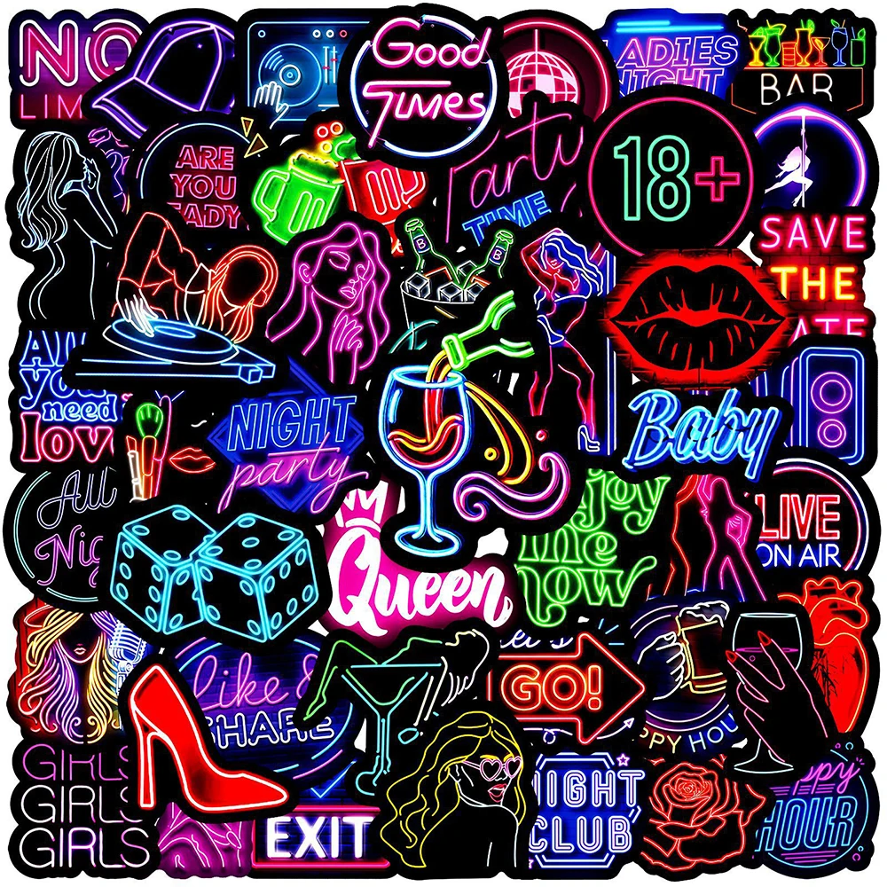 

10/30/50pcs Neon Nightclub Style Cartoon Stickers Stickers Creative Graffiti Sticker DIY Suitcase Phone Helmet Car Decals Decor
