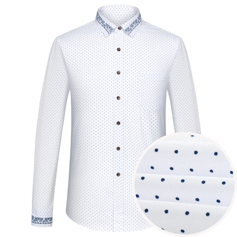 

Stylish Print Men's Classic Design Long Sleeve Contrast Lapel Button Up Shirt, Slight Stretch Business Occasion Casual Shirts