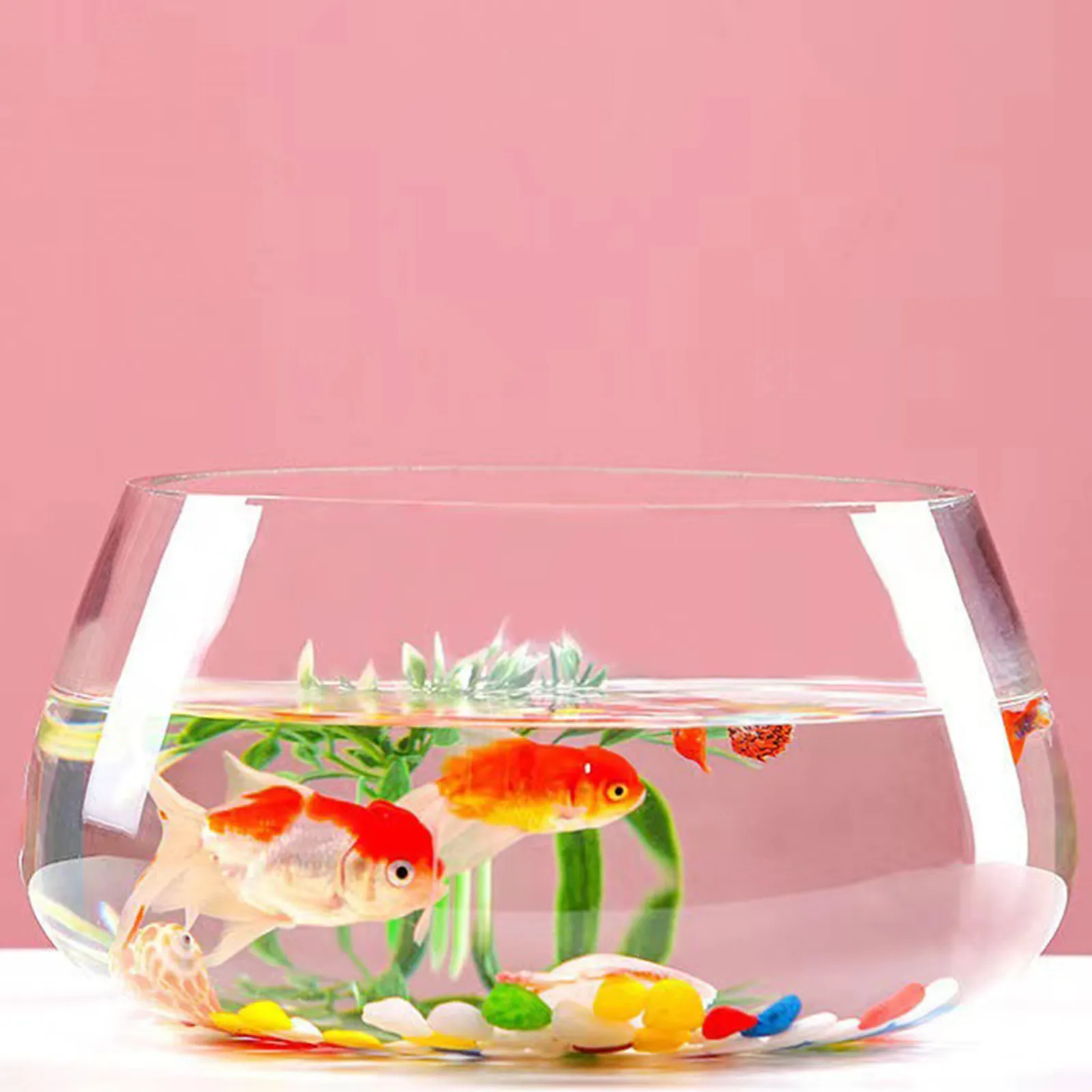 

Round Mini Aquarium Transparent Glass Fish Bowl for Goldfish Plants Terrarium Desktop Decor Home Office Shop Mall Landscape Tank
