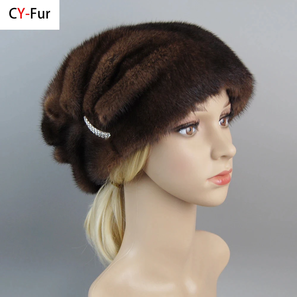 

2024 Fashion Hot Whole Genuine Mink Fur Hats Female Winter With Mink Fur Pompons Elegant Luxury High Quality Ladies Beanie Hat