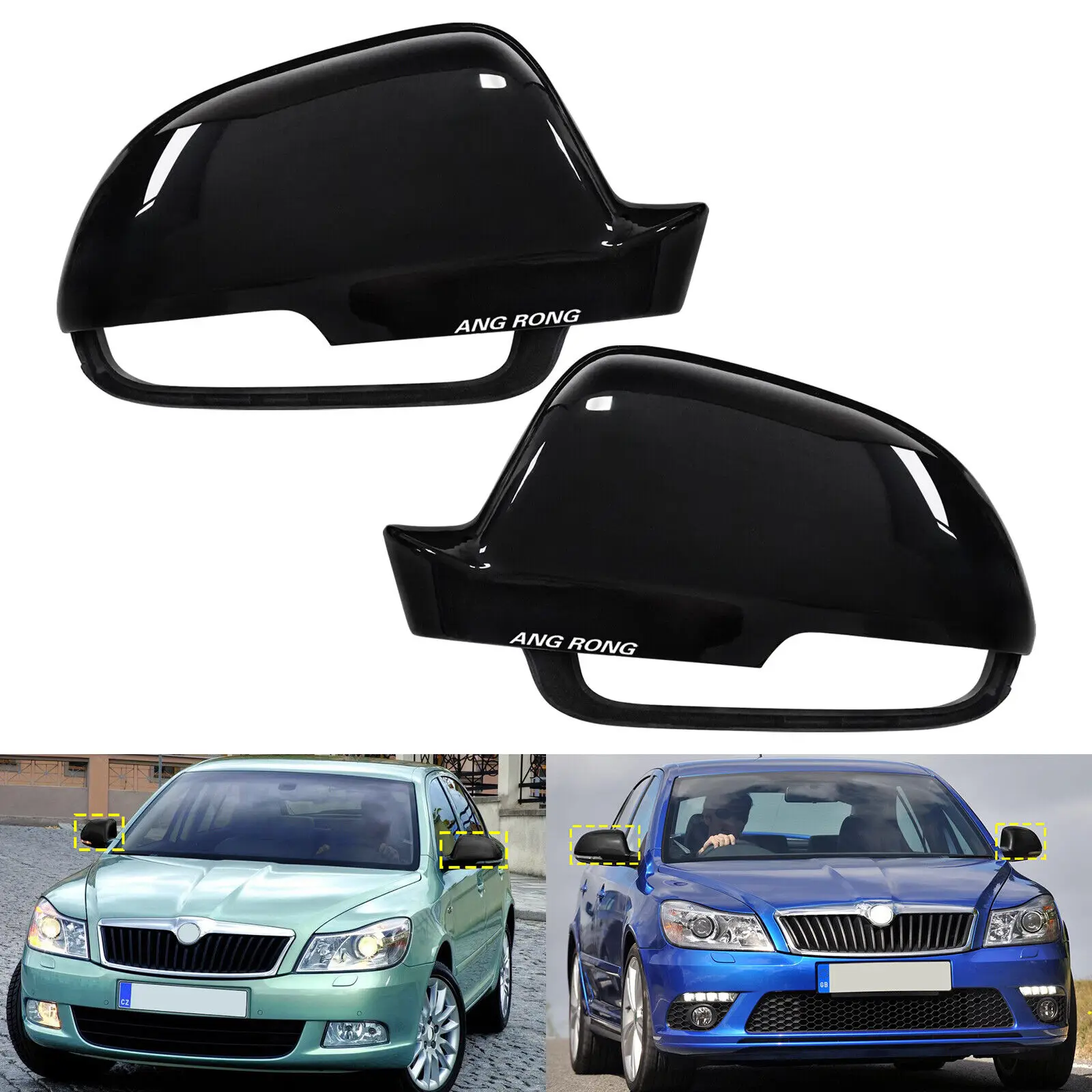 L + R لمعان أسود الجانب مرآة الرؤية الخلفية قبعات غطاء لسكودا اوكتافيا 2 1Z 2009-13 رائع MK2 II 3T الباب الجناح مرآة #1