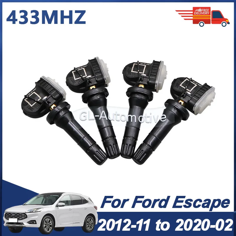 

4PCS Tire Pressure Monitoring Sensor For Ford Escape 2012-11 to 2020-02 TPMS Sensor EV6T-1A180-CB EV6T-1A180-CC 433MHz