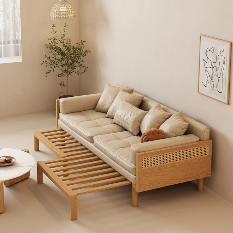 Japanese-Style Solid Wood Sofa Bed Foldable Dual-Purpose Living Room Small Apartment Multi-Functional Folding Bed