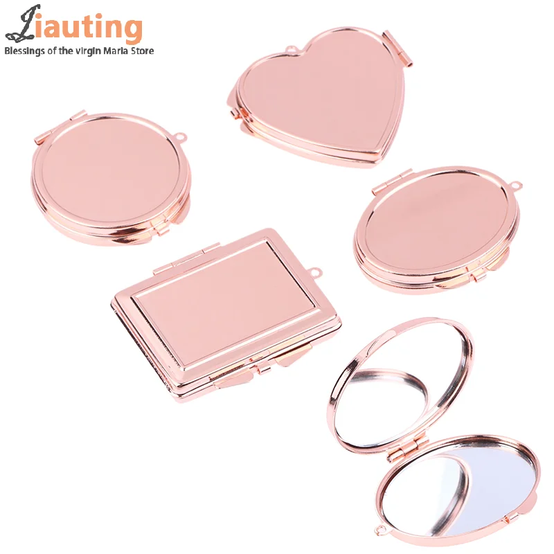 Mini składane lusterko brelok okrągłe serce owalne kwadratowe dwustronne lusterko kosmetyczne metalowe składane lusterko do makijażu