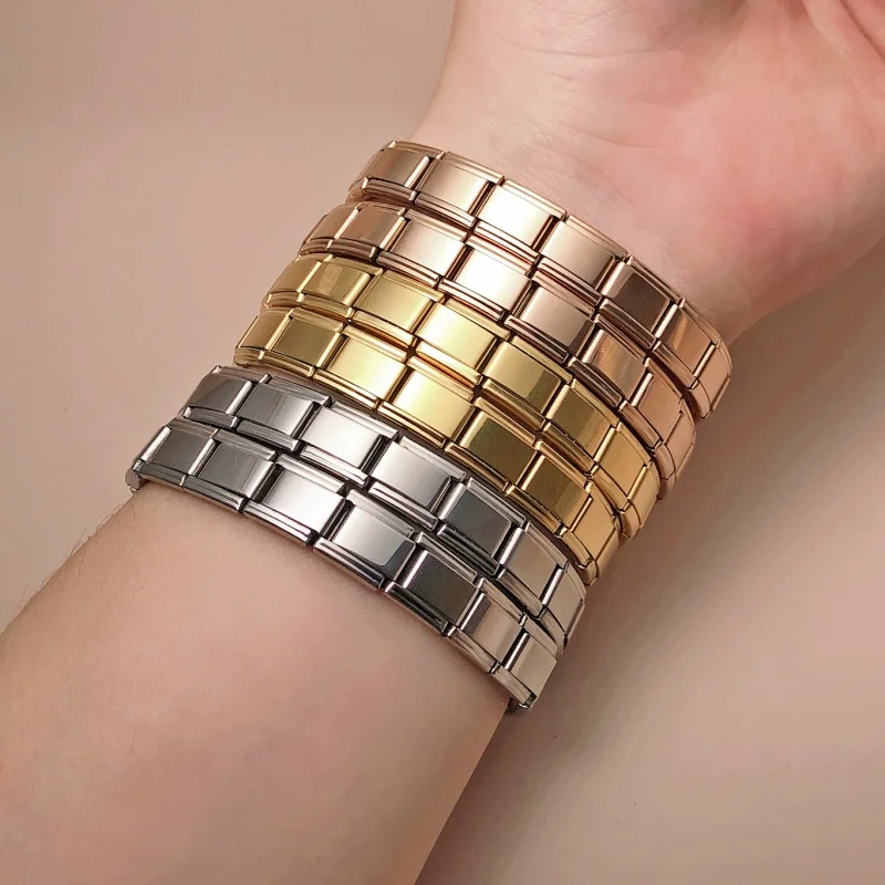 Italian Elastic Charm Bracelet 9mm Width Stainless Steel Bangle Fashion Women\'s Jewelry DIY Making Wholesale