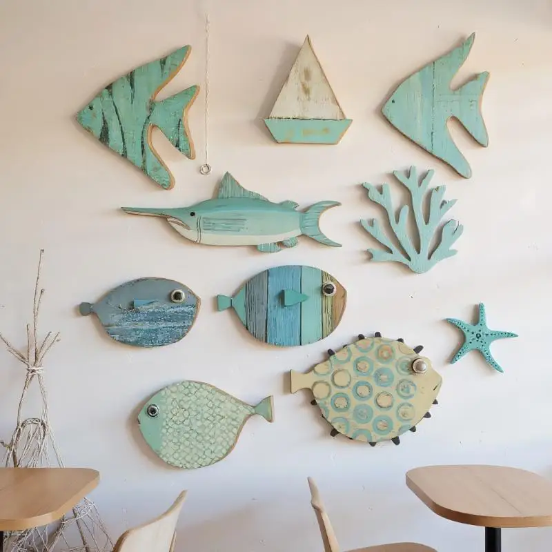 10 pieces/set Fish Wall Decoration Ocean Home Decoration Beach Theme Bathroom Art Sailing Coast