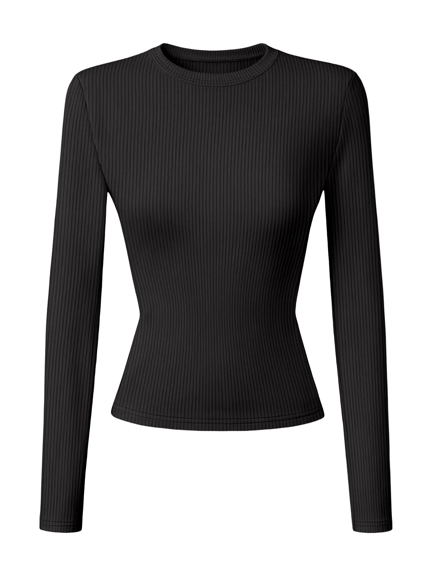 Street-Style Minimalistische Damen-Rundhals-Rippstrick-Langarmshirts Schlanke Bodycon Hochelastische Lässige Herbst-Layering-Tops – Detail 6