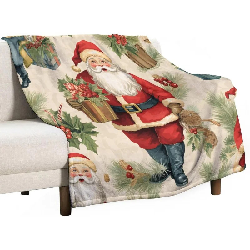 

Vintage Christmas and New Year blanket 80INX60IN warm flannel sofa bed decorative cover blanket