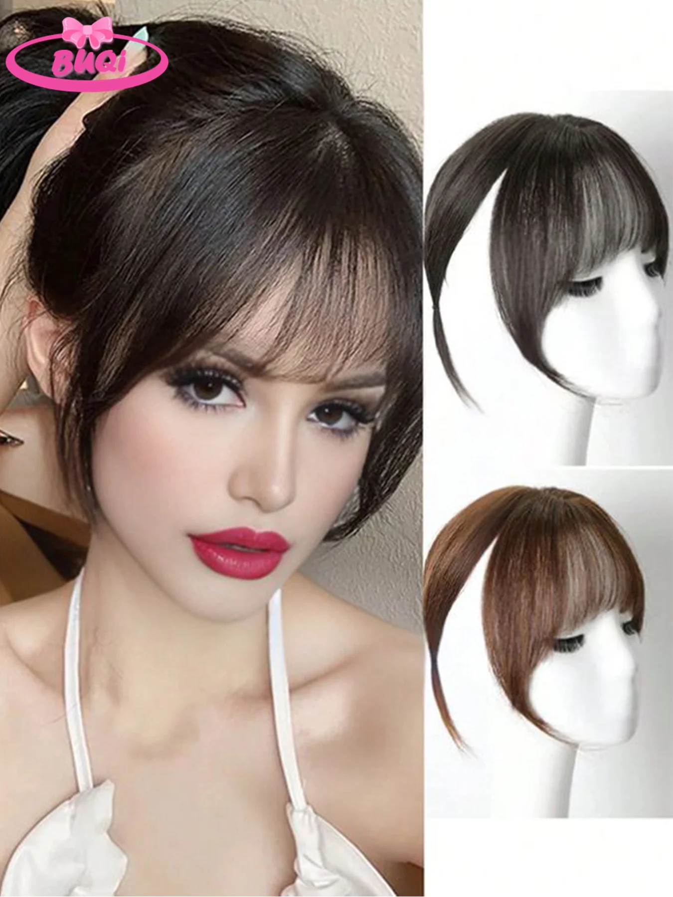 Buqi กิ๊บติดผมสังเคราะห์3Dair bangs-in bangs ผมต่อผมตรงหน้าม้าปลอมจากธรรมชาติ