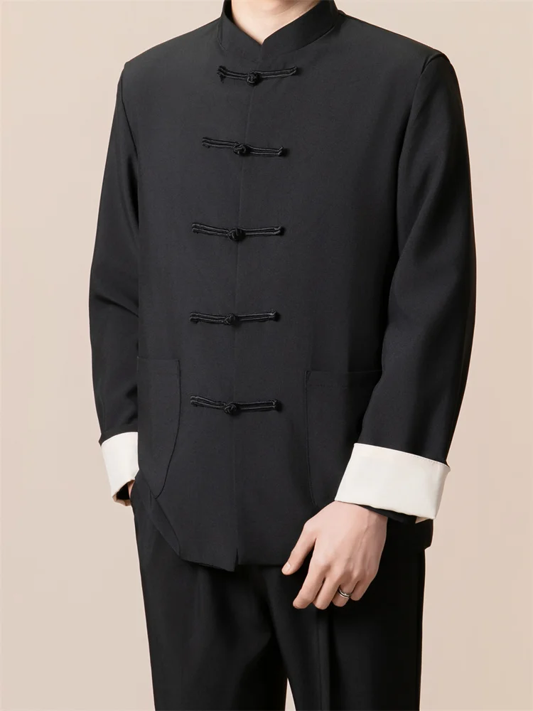 

Новый китайский Sle Bla Jaet, мужская модная повседневная весенняя верхняя одежда с воротником-стойкой и пуговицами, улучшенная повседневная весенняя одежда Hanfu