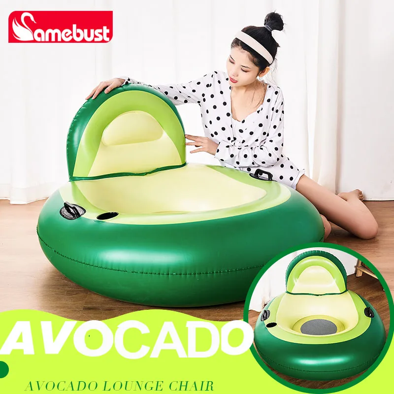 Colchoneta inflable de PVC con forma de aguacate para piscina, flotador, balsa, tumbona con asiento de malla, bañera inflable.