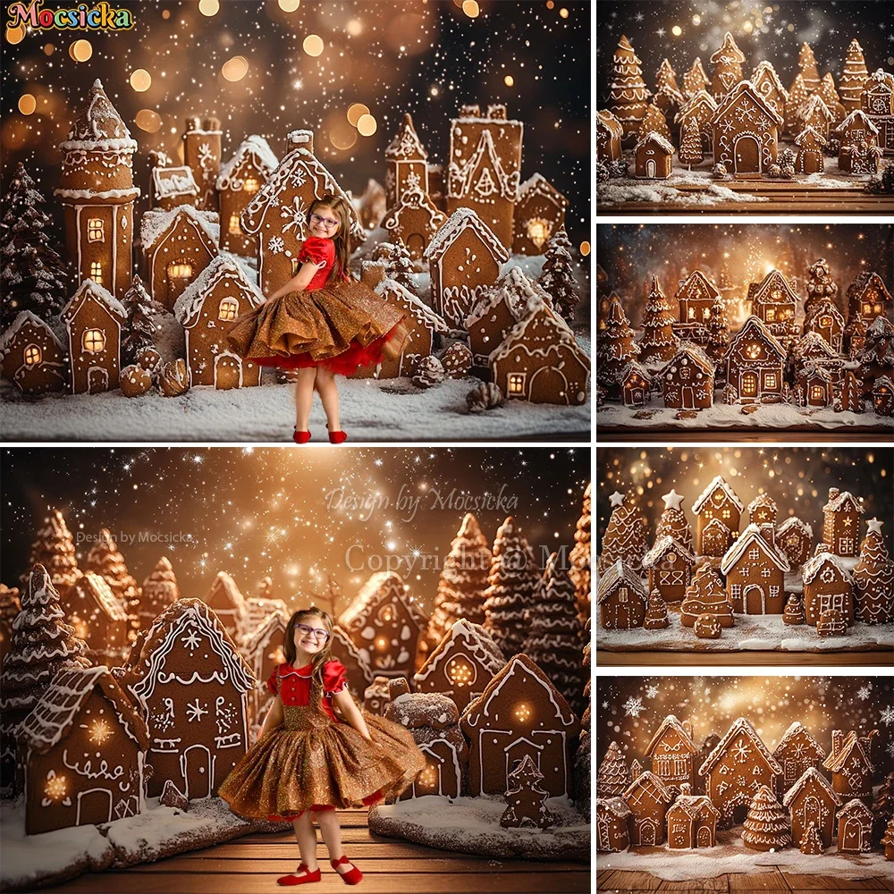 

Brown Gingerbread House Photography Background Wonderland Town Snowflake Snowy Backdrop Winter Kids Girls Birthday Photo Studio