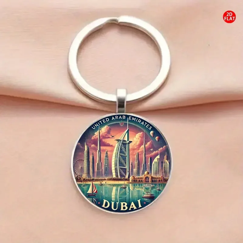 Dubai Skyline Keychain - Mini City Scenery and Logo Souvenir, Durable Iron and Zinc Alloy
