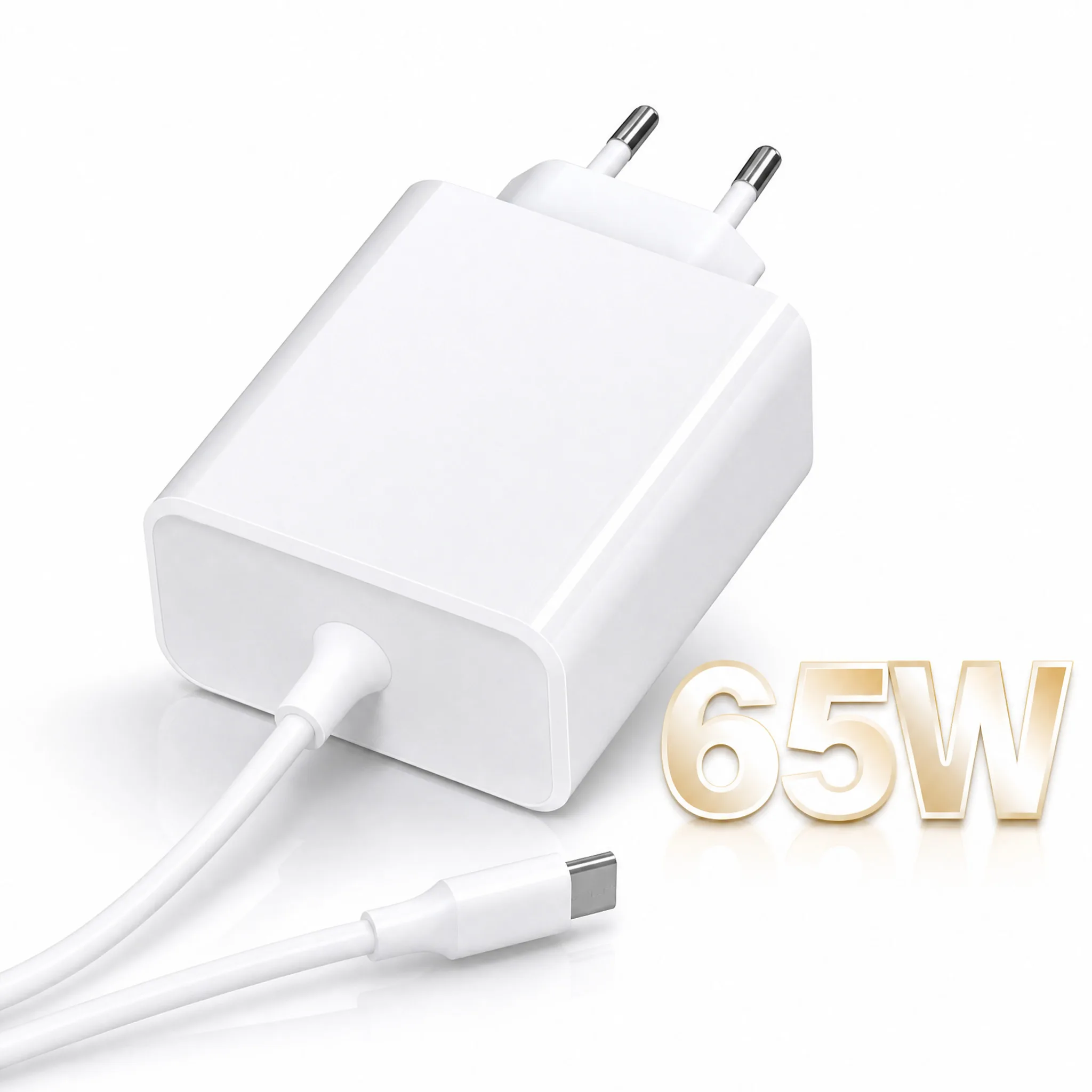 65W PD Fast Charger With Built-in Type C Cable EU Plug Wall Charger for iPhone Samsung Huawei Android