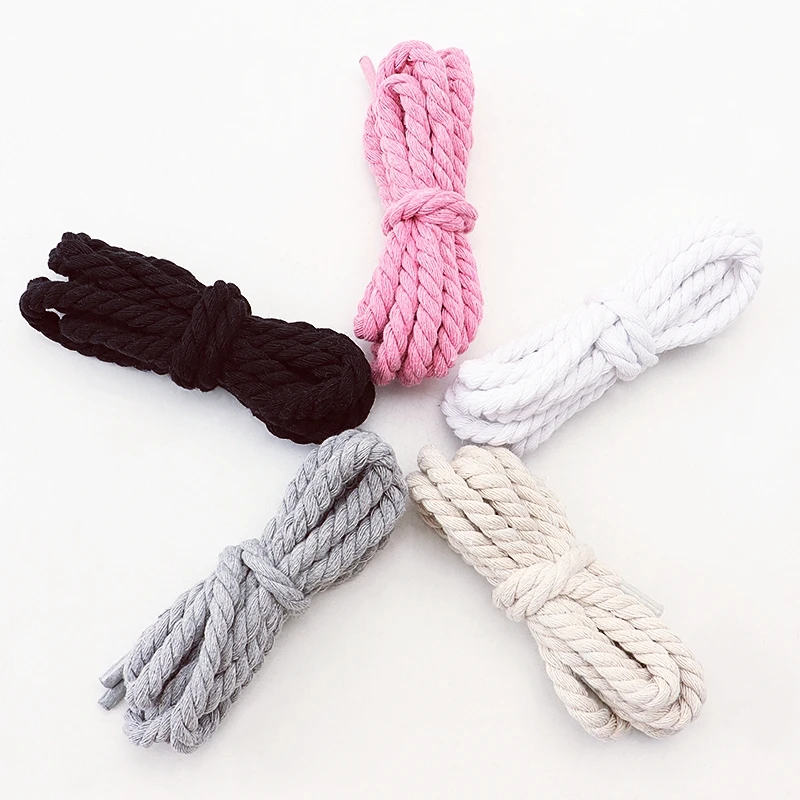Three-Strand Hemp Rope Shoelaces Thick Chunky Fat Width 8MM Cotton Shoelaces Replacement Laces Sneakers Length 100/120/140/160CM