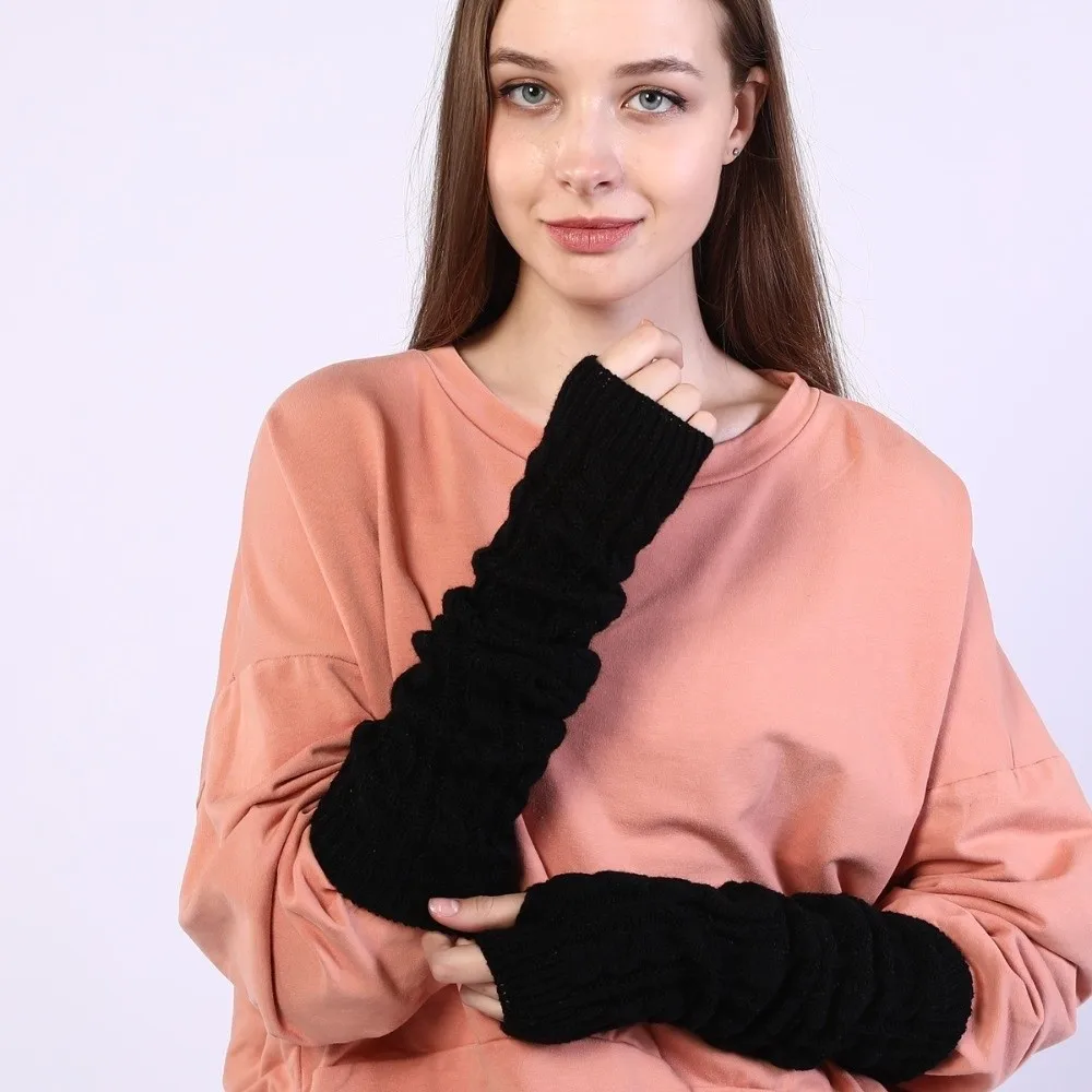 Fashion Solid Color Fingerless Gloves Long Black Arm Wrist Sleeve Arm Sleeve Mittens Over Elbow Gloves Girls