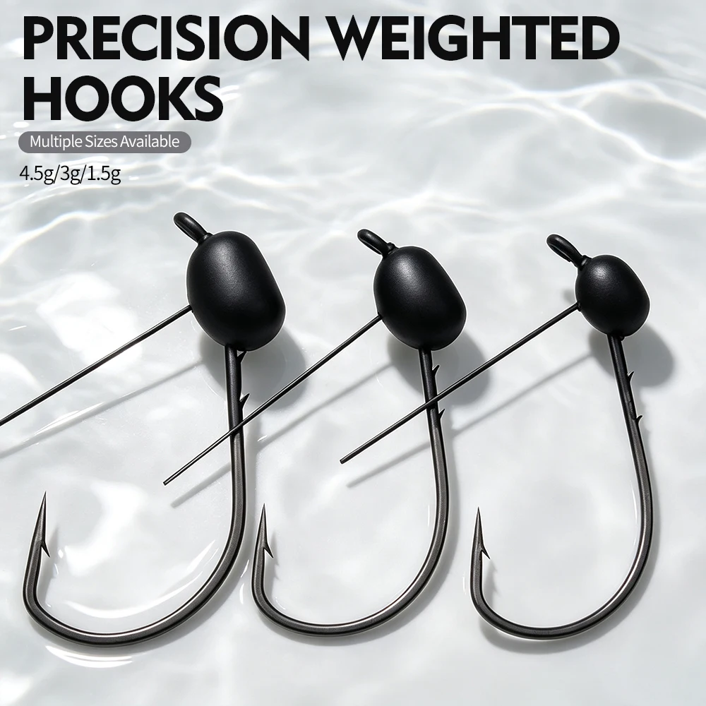 PROBEROS 10 Stück/Box Unkrautfreie Blei-Jig-Krankhaken aus Hochkohlenstoffstahl, gewichteter Offset-Fischhaken, Weichköder, Texas Rig Angelzubehör – Detail 7