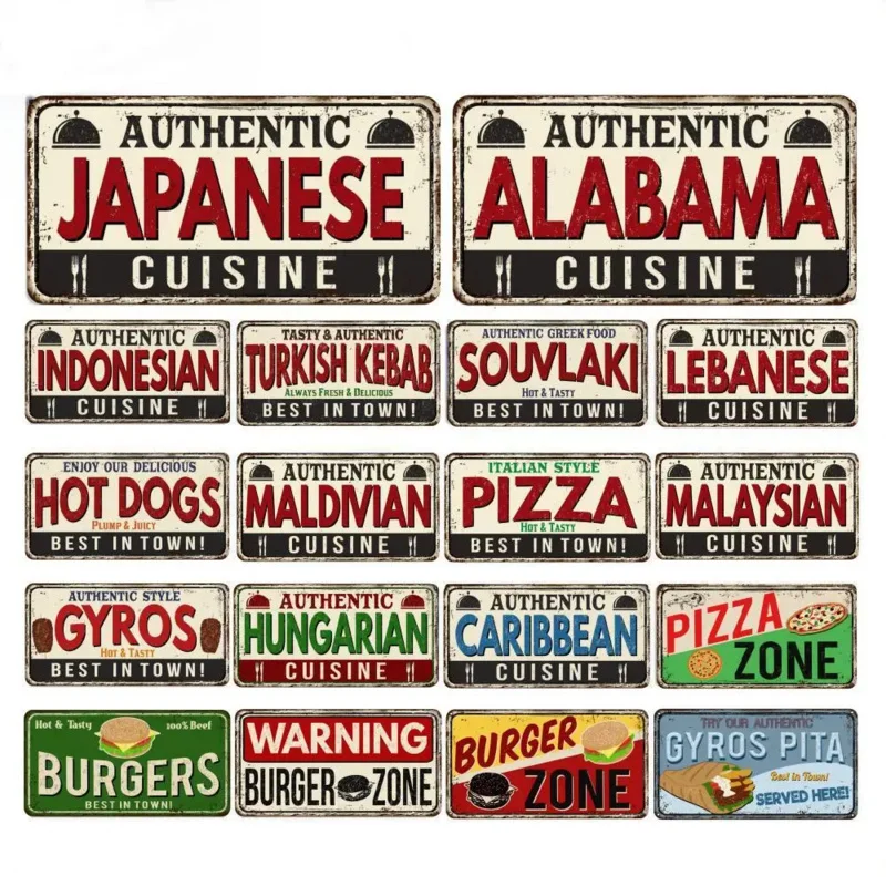 Vintage Gourmet Burger Pizza Hot Dog License Plate Decorative Metal Sign Garage Club Man Cave Bar Pub Hotel Cafe Wall Decor