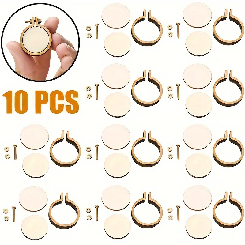 10pcs Mini Wooden Embroidery Hoops for Cross-Stitch Art And Crafts, Handheld Frame Tools for Needlework Display