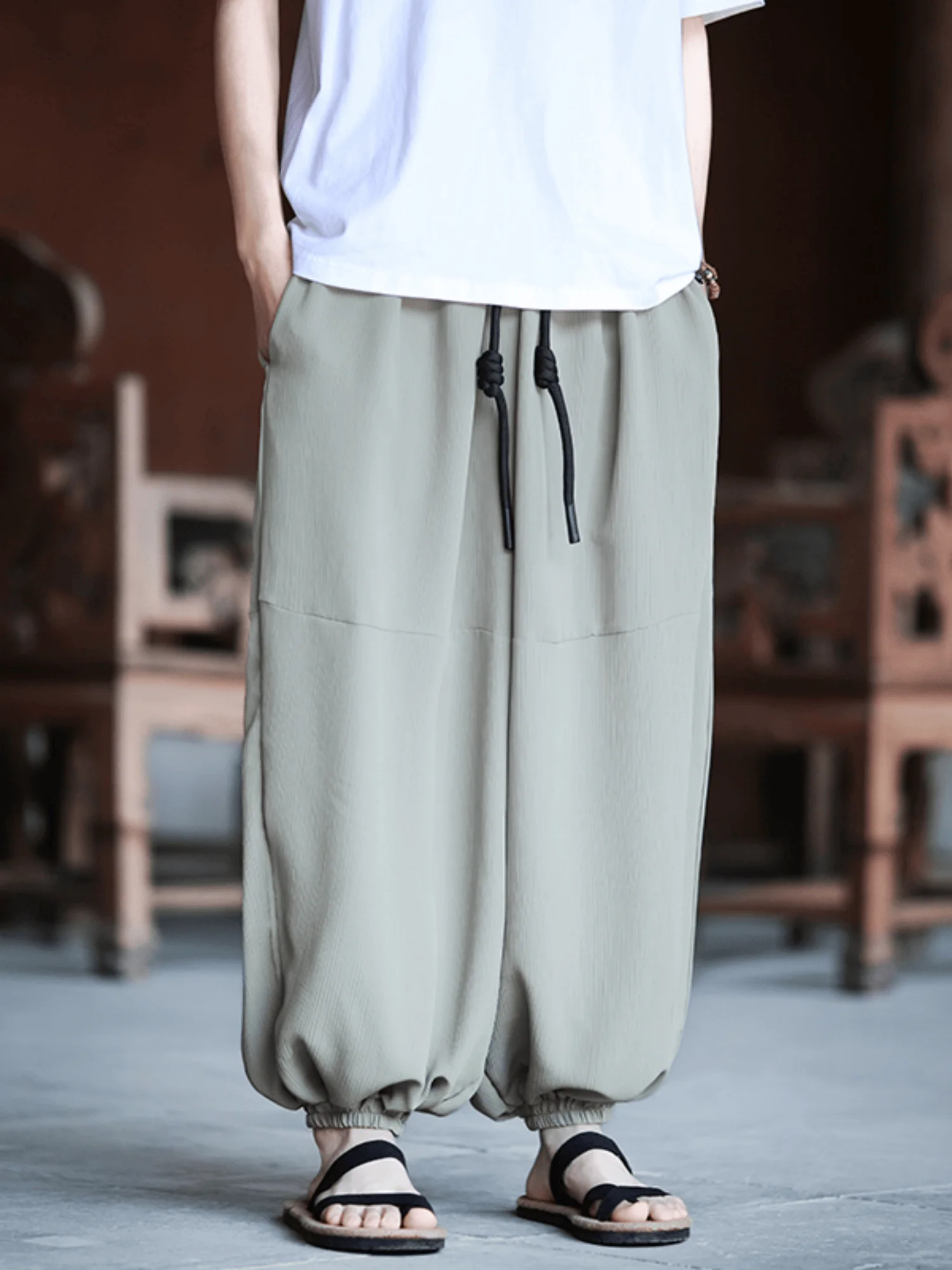 

Loose Straight Leg Cotton Linen Men's Casual Pants Summer Sports Trousers Wide Leg Loose Fit Large Size Youth Faion