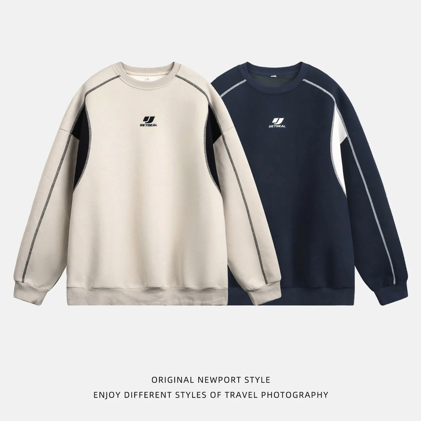 Felpa a maniche lunghe girocollo patchwork color block per coppie Pullover allentato con ricamo strutturato stile casaul autunnale B11L