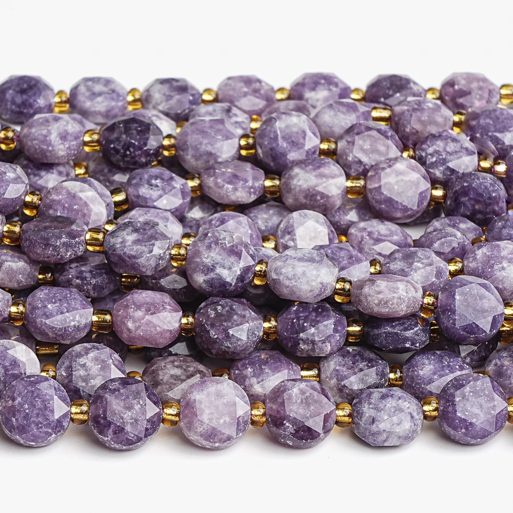 

Natural Lepidolite 8mm Faceted Gemstone Beads Crystal Energy Stone Healing Power Loose Beads for Jewelry Making Bracelet